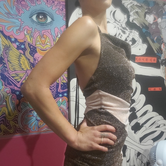 NAKED WARDROBE Sparkly Cowl Neck Mini Dress S - Picture 2 of 13